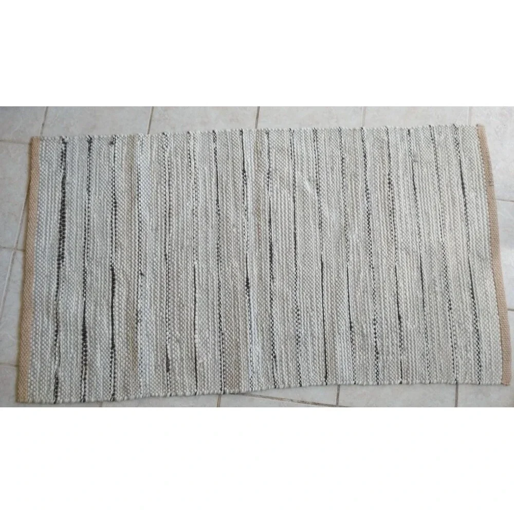 4.5 x 2.5 Ft. Rug Handmade Dhurrie Wool & Jute Mat Grey & Beige Carpet Woven